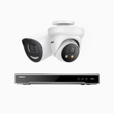 H800X - 4K 8 Channel PoE Security System with 1 Bullet & 1 Turret Cameras, 1/1.8'' BSI Sensor, f/1.6 Aperture (0.003 Lux), Siren & Strobe Alarm,Two-Way Audio, Human & Vehicle Detection, Perimeter Protection, Works with Alexa